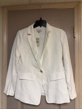 LOFT Cream Single-Button Notch-Lapel Blazer